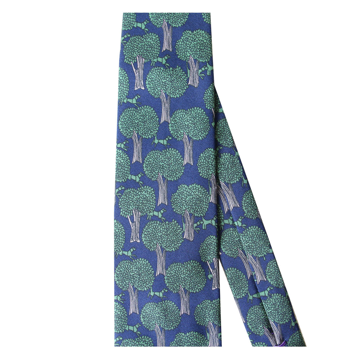 Cravate Parure madder imprimé Laisser Courre - Marine motif mousse grège