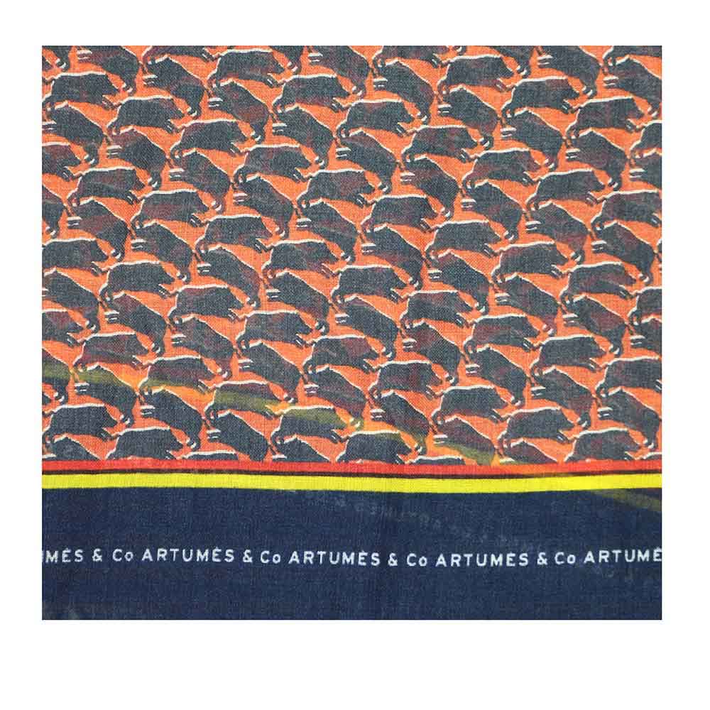 Echarpe Tourdesoi Classic Bestiaire Mirage Sangliers ardoise - abricot