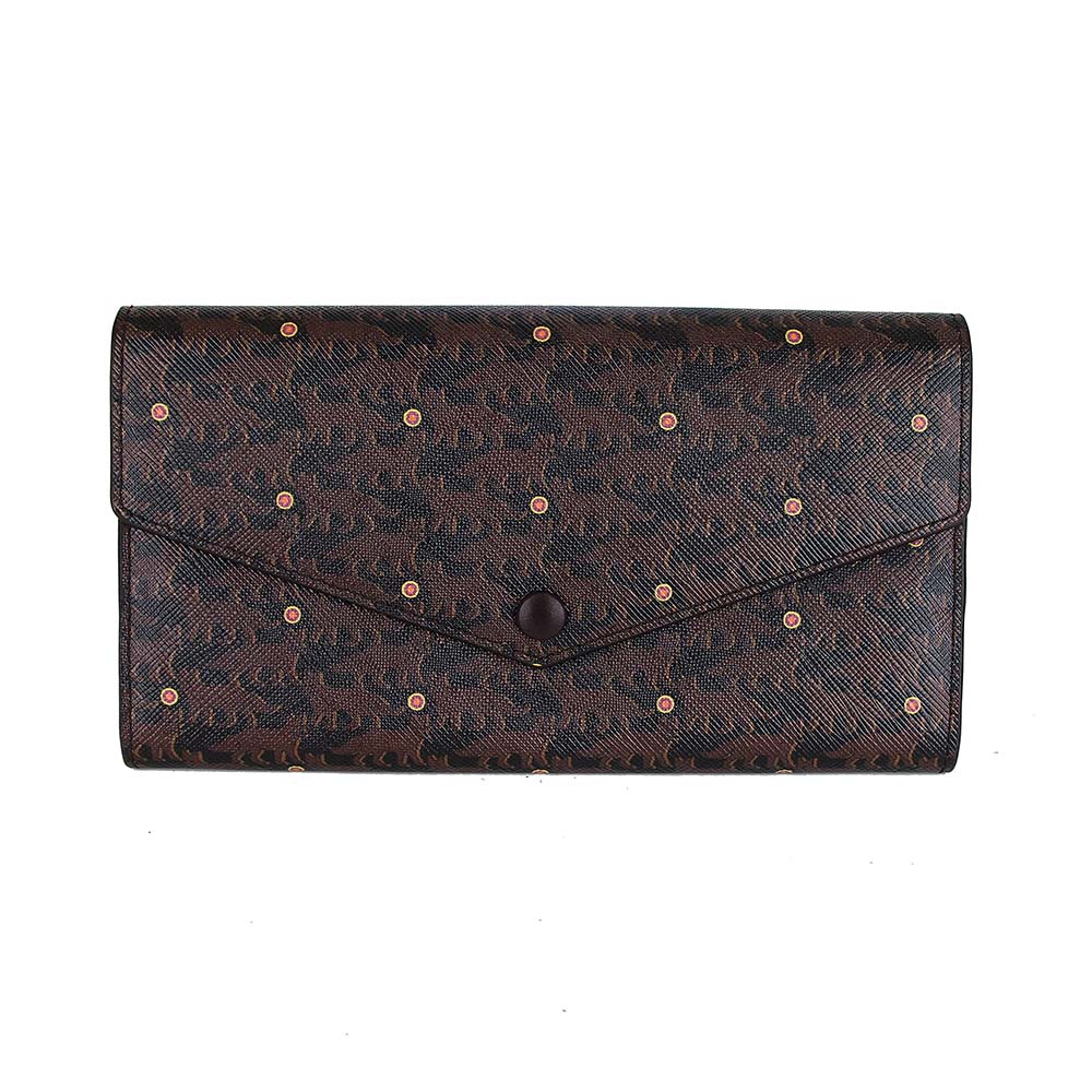 Portefeuille Eden cuir et toile enduite Bestiaire Mirage Renards chocolat - ebène