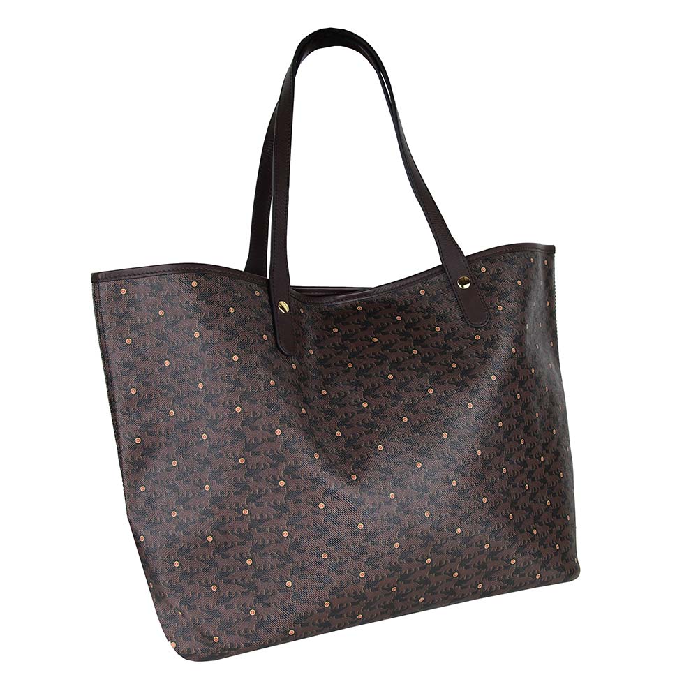 Cabas Eden cuir et toile enduite Bestiaire Mirage Renards chocolat - ebène
