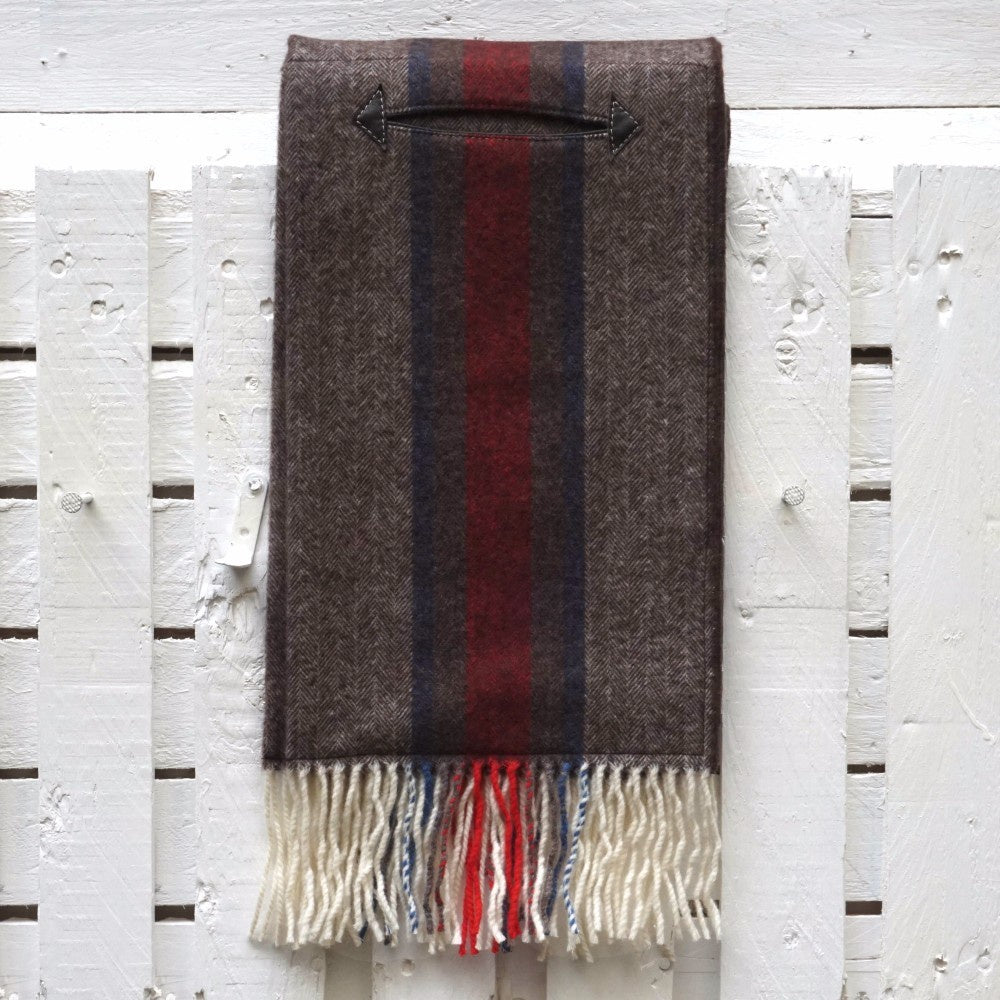 Echarpe à poches Sierra cuir laine raye marron