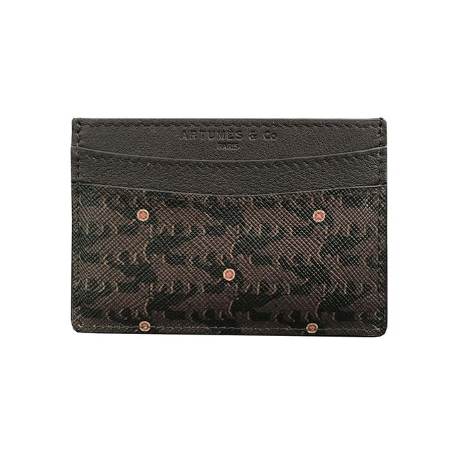 Porte-cartes London cuir et toile enduite Bestiaire Mirage Renards chocolat - ebène