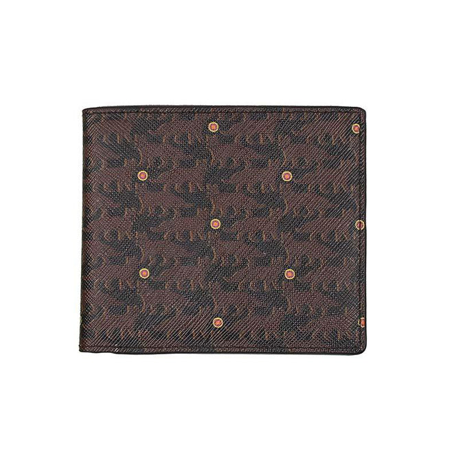 Portefeuille London cuir et toile enduite Bestiaire Mirage Renards chocolat - ebène