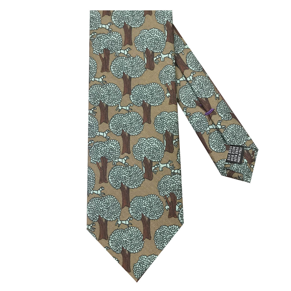 Cravate Parure madder imprimé Laisser Courre - Vison motif céladon rouille