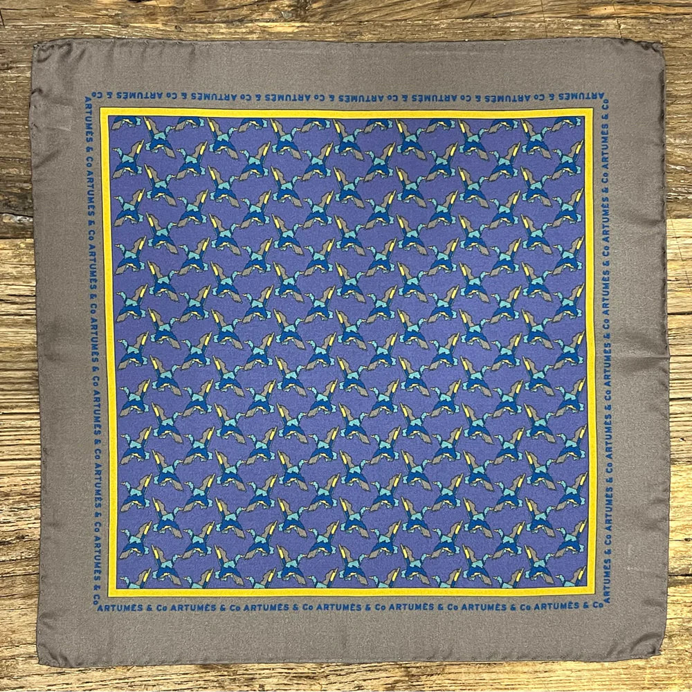 Carré SoieXante-Dix  Pixel Ducks - bleu acier gris