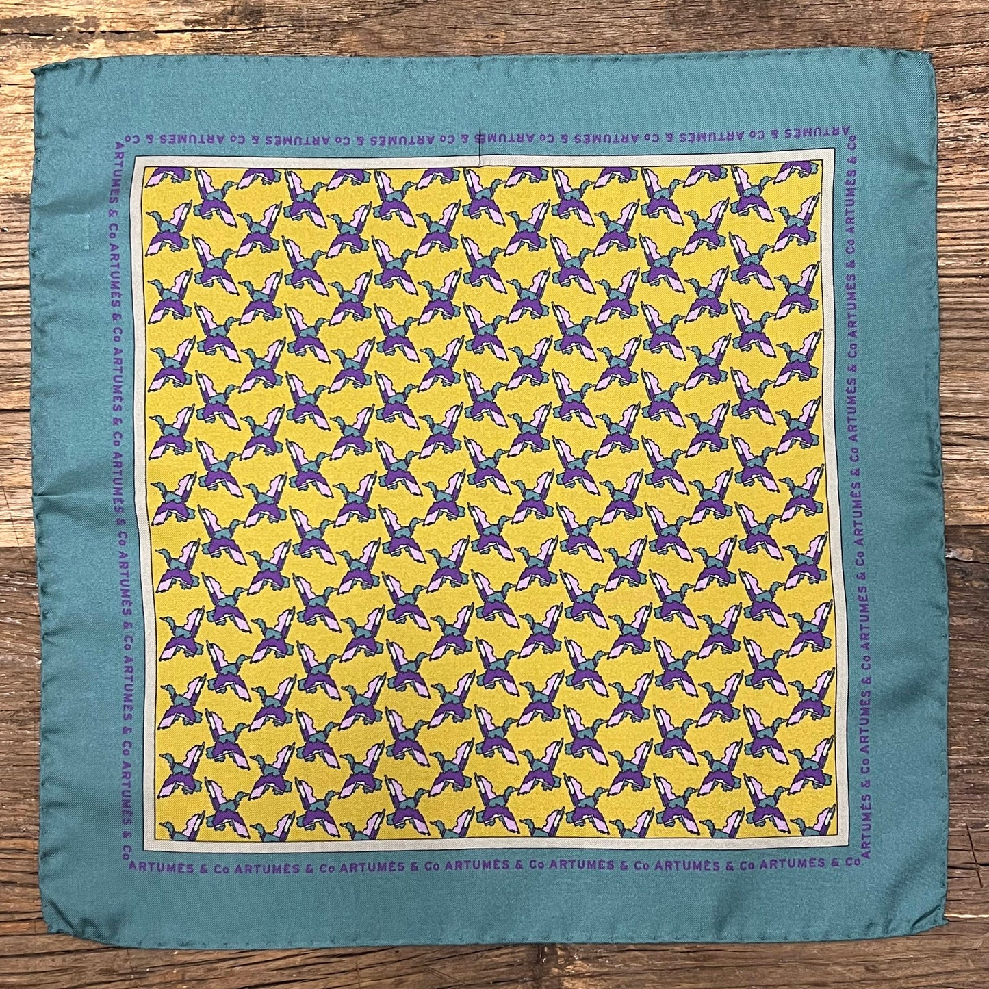 Pochette Soidatour madder imprimé Pixel Ducks - vieil or sauge