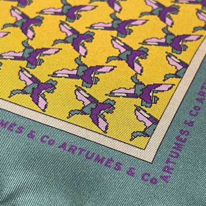 Pochette Soidatour madder imprimé Pixel Ducks - vieil or sauge