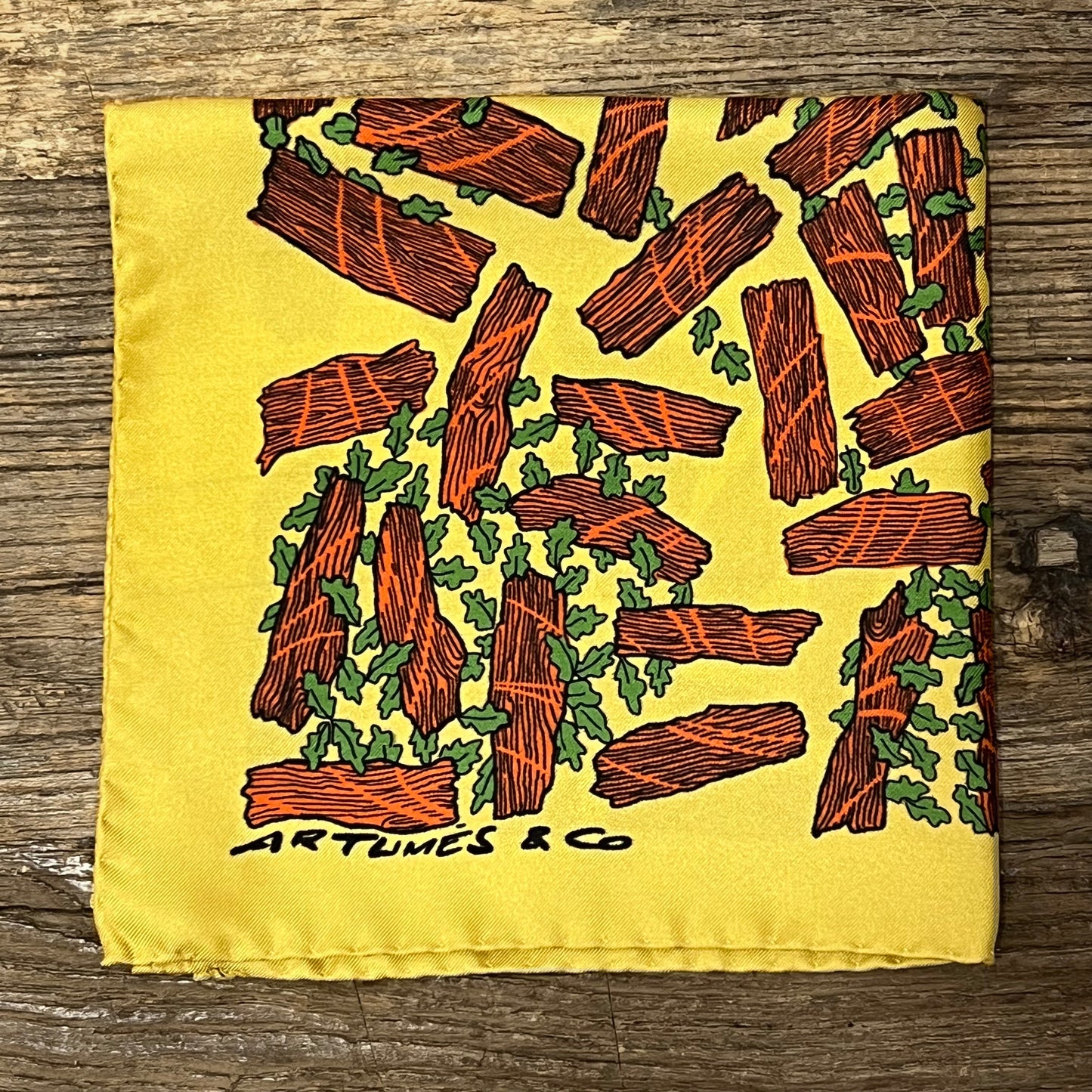 Pochette Soidatour madder imprimé Retour aux souches - moutarde orange