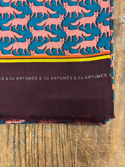 Echarpe Tourdesoi Classic Bestiaire Mirage Renards aurore - bleu de perse