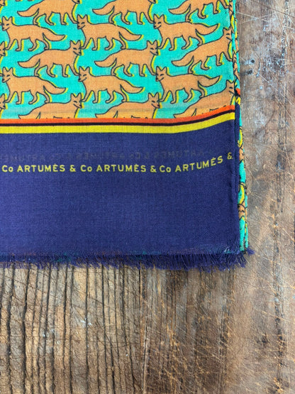 Echarpe Tourdesoi Classic Bestiaire Mirage Renards camel - vert d'eau
