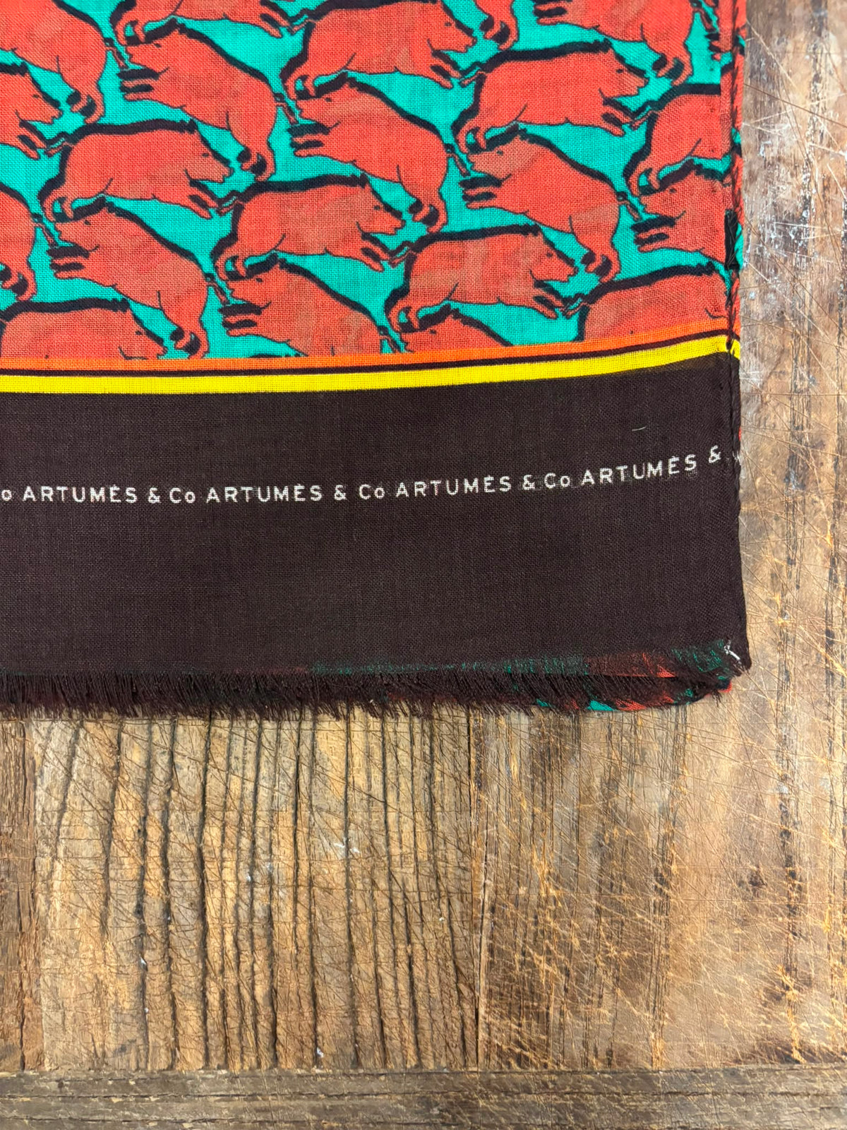 Echarpe Tourdesoi Classic Bestiaire Mirage Sangliers abricot - lagune