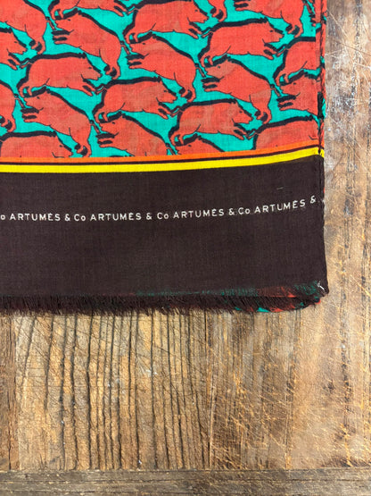 Echarpe Tourdesoi Classic Bestiaire Mirage Sangliers abricot - lagune