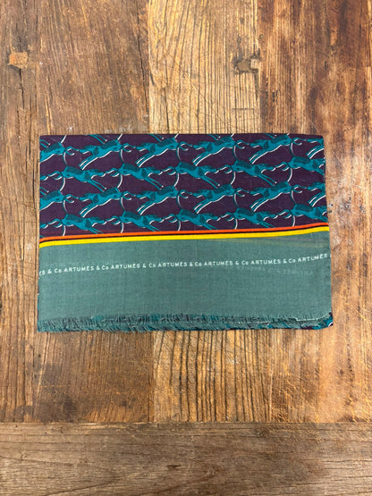 Echarpe Tourdesoi Classic Bestiaire Mirage Chiens bleu canard - aubergine