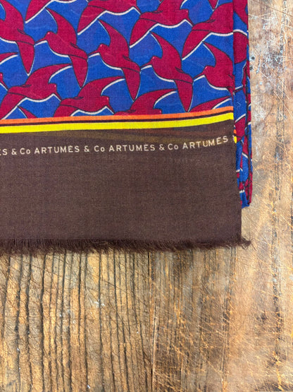 Echarpe Tourdesoi Classic Bestiaire Mirage Bécasses bordeaux - indigo