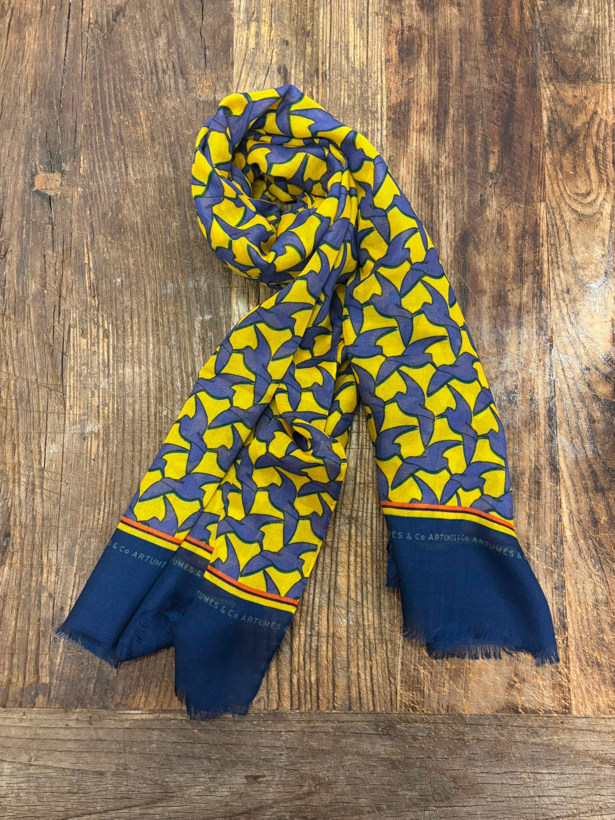 Echarpe Tourdesoi Classic Bestiaire Mirage Bécasses glycine - jonquille