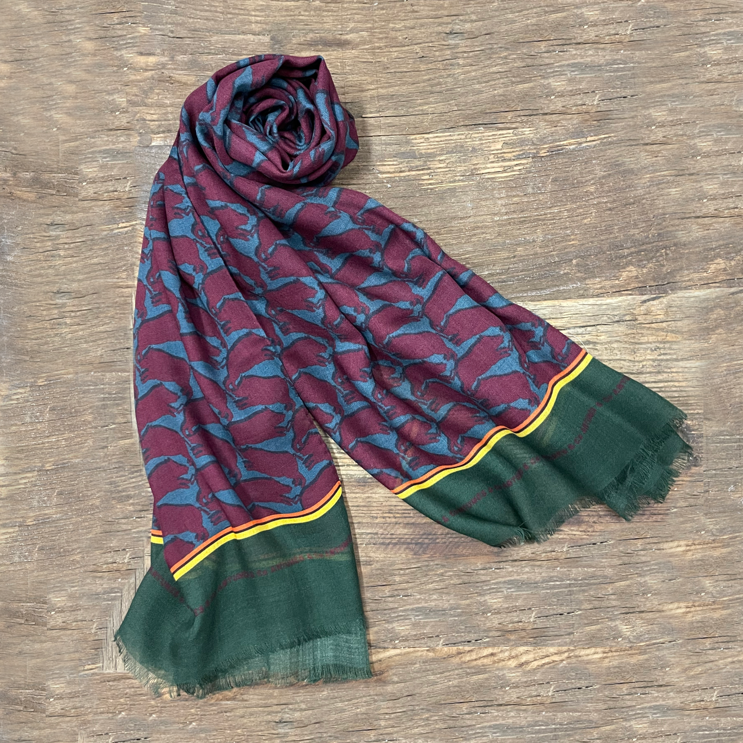 Echarpe Tourdesoi Classic Bestiaire Mirage Sangliers bordeaux - gris