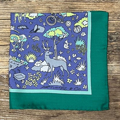 Pochette Soidatour madder imprimé Le Perche -Bleu acier vert anglais
