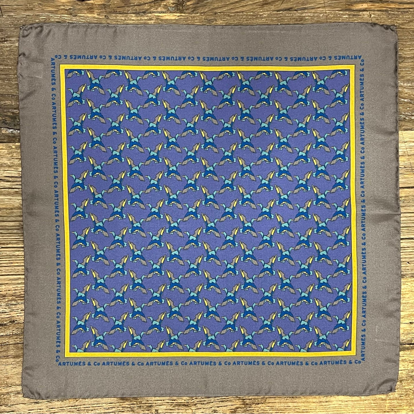 Pochette Soidatour madder imprimé Pixel Ducks - Bleu acier gris