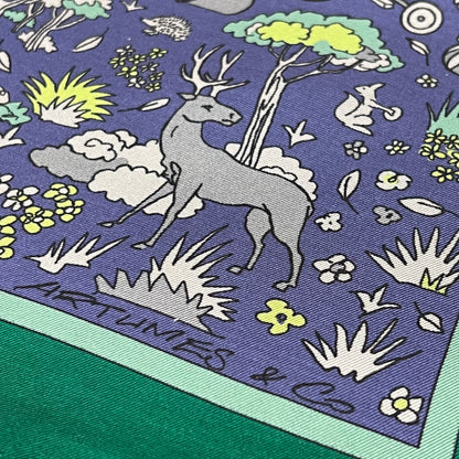 Pochette Soidatour madder imprimé Le Perche -Bleu acier vert anglais