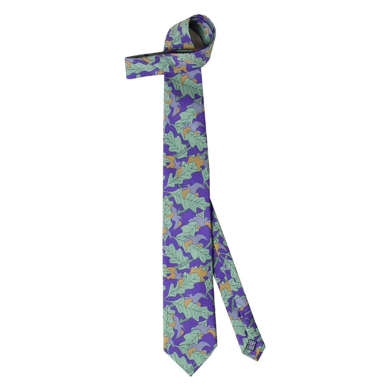 Cravate Parure madder imprimé Bécasses et sous-bois - Violet bécasses et feuillages  payne ocre mousse