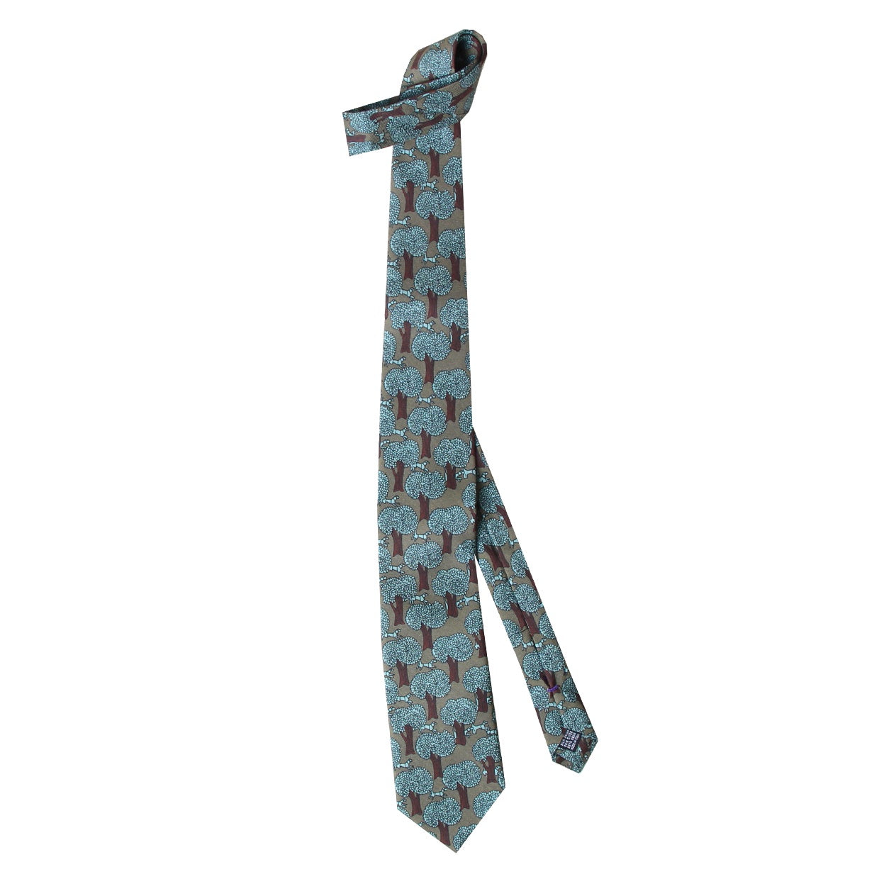 Cravate Parure madder imprimé Laisser Courre - Vison motif céladon rouille