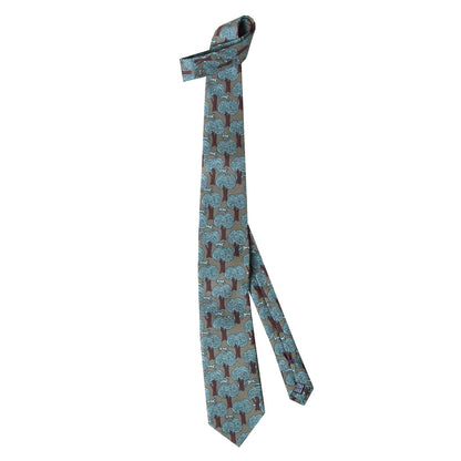 Cravate Parure madder imprimé Laisser Courre - Vison motif céladon rouille