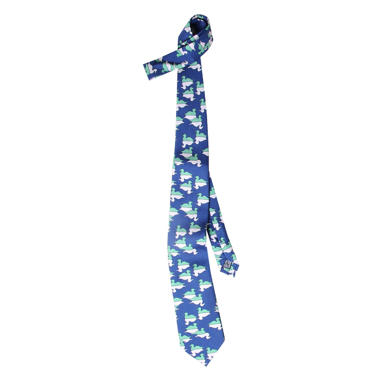 Cravate Parure madder imprimé Canards posés - Marine motif mousse grège