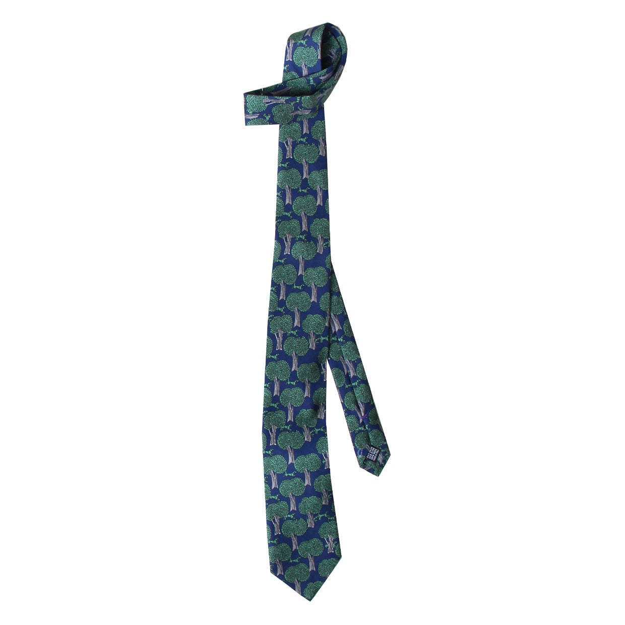 Cravate Parure madder imprimé Laisser Courre - Marine motif mousse grège