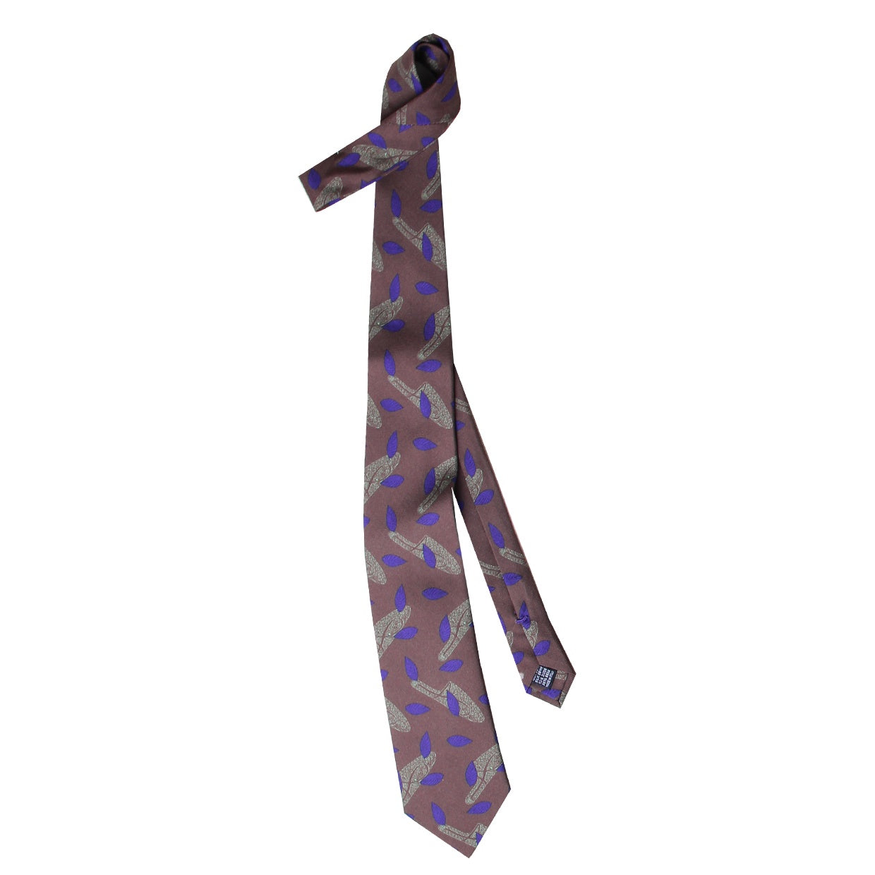 Cravate Parure madder imprimé Platines et feuilles - Noisette motif prairie violet