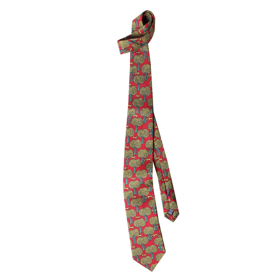 Cravate Parure madder imprimé Laisser Courre - Garance motif ocre mousse