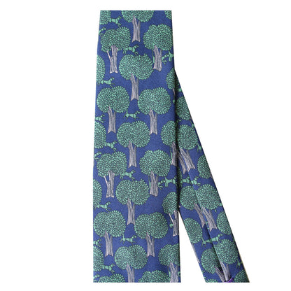 Cravate Parure madder imprimé Laisser Courre - Marine motif mousse grège