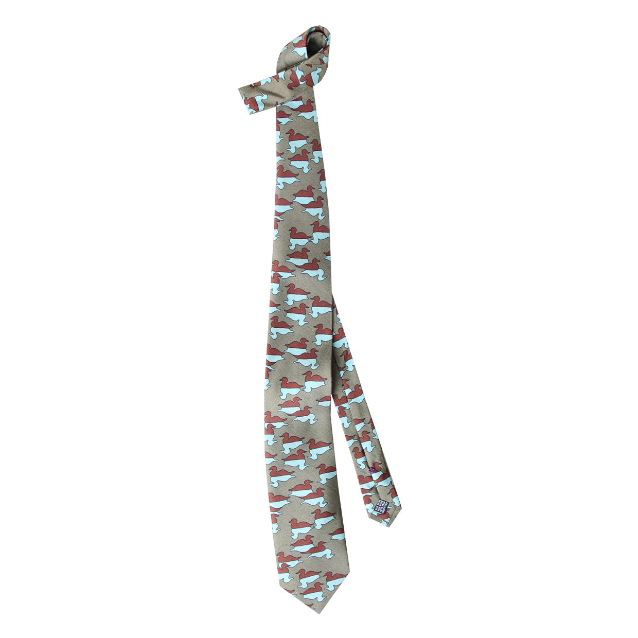 Cravate Parure madder imprimé Canards posés - Vison motif céladon rouille