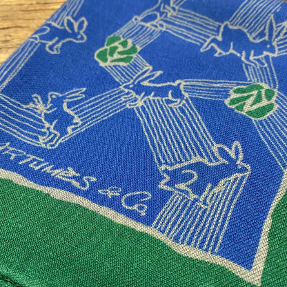 Pochette soidatour laine imprimé Lapins des champs - Indigo