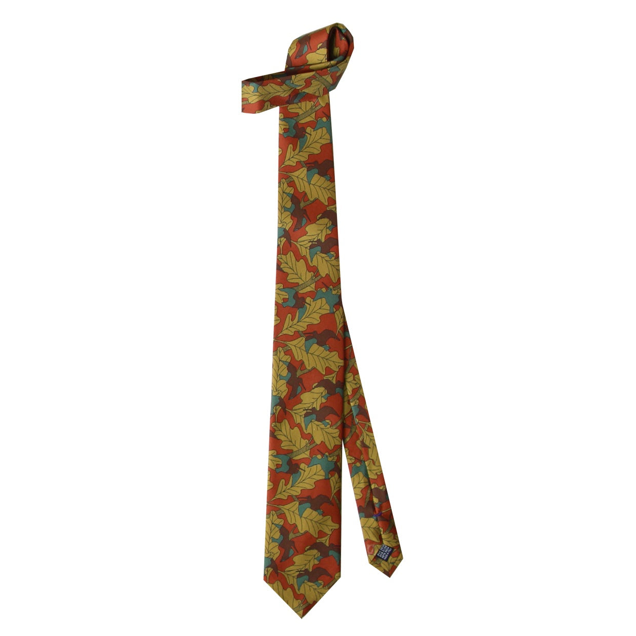Cravate Parure madder imprimé Bécasses et sous-bois - Rouille bécasses et feuillages savora mousse noisette