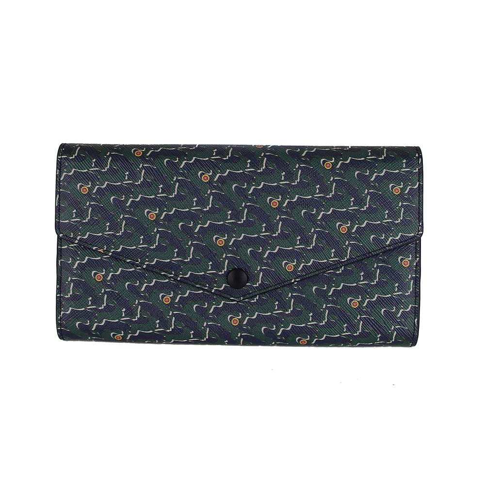 Portefeuille Eden cuir et toile enduite Bestiaire Mirage Lièvres pétrole - forêt noire