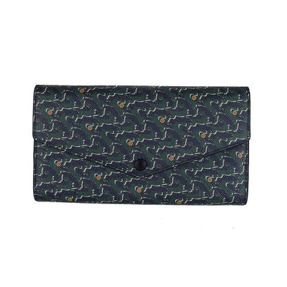 Portefeuille Eden cuir et toile enduite Bestiaire Mirage Lièvres pétrole - forêt noire