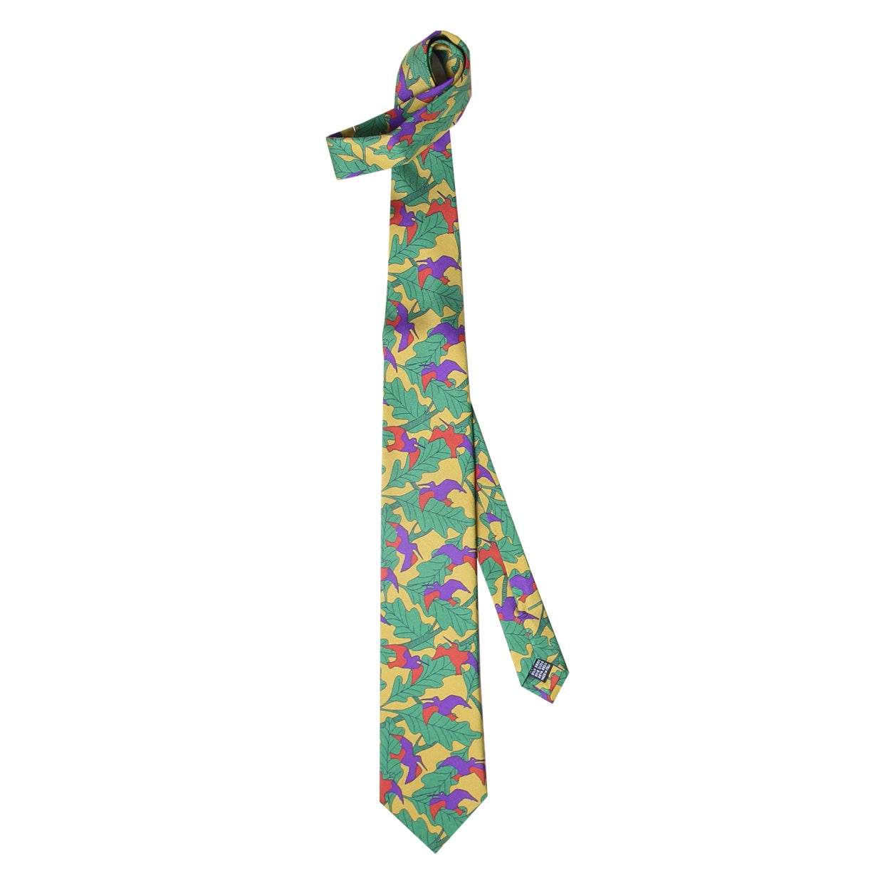 Cravate Parure madder imprimé Bécasses et sous-bois - Savora bécasses et feuillages mousse violet rouille