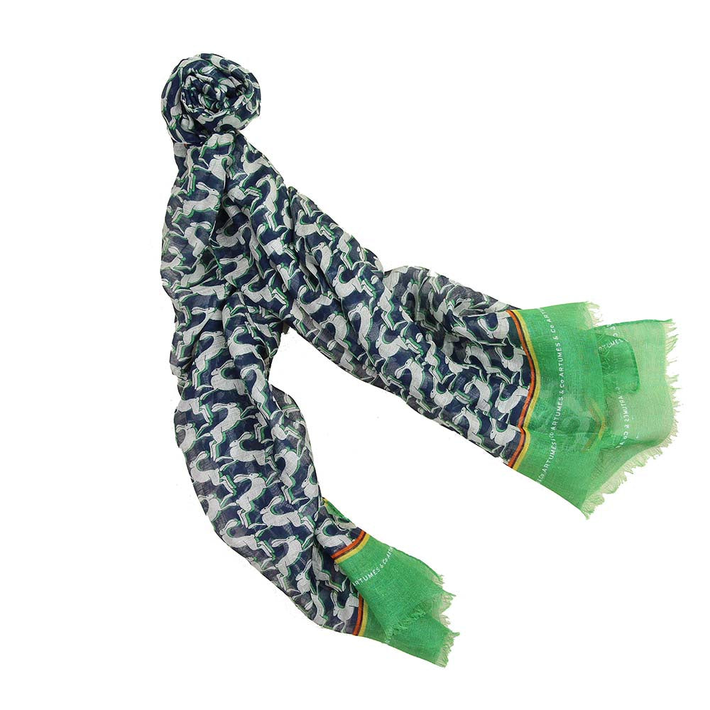 Echarpe Tourdesoi Safari Bestiaire Mirage Lièvres gris-vert - navy