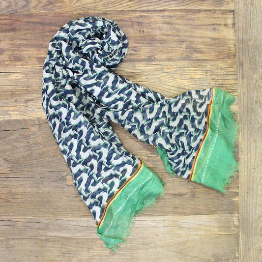 Echarpe Tourdesoi Safari Bestiaire Mirage Lièvres gris-vert - navy