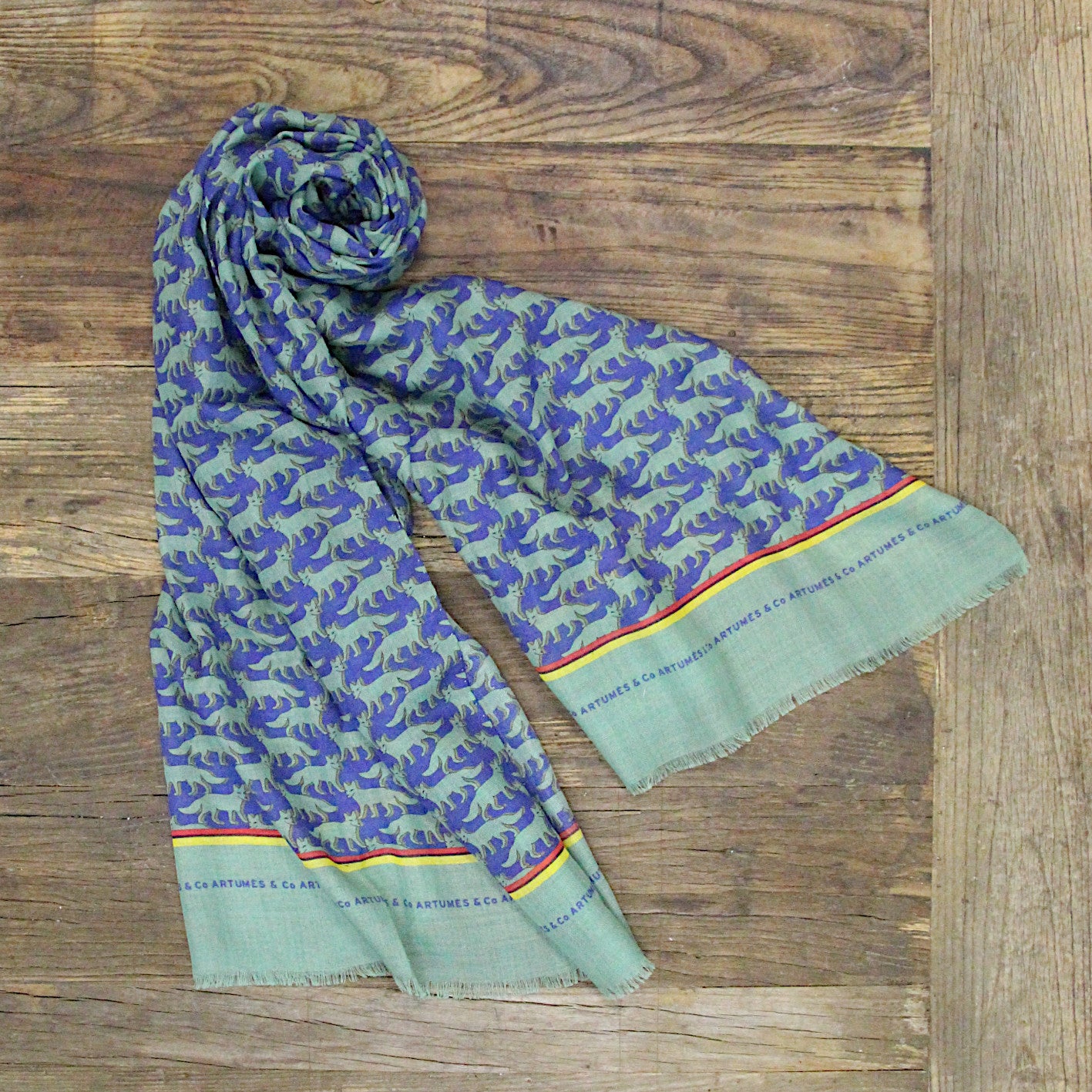 Echarpe Tourdesoi Classic Bestiaire Mirage Renards Bleu roi - celadon
