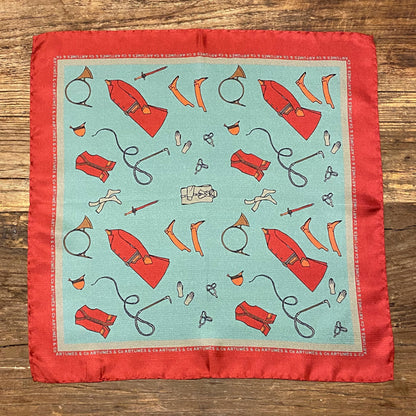 Pochette Soidatour madder imprimé Panoplie Veneur - Celadon