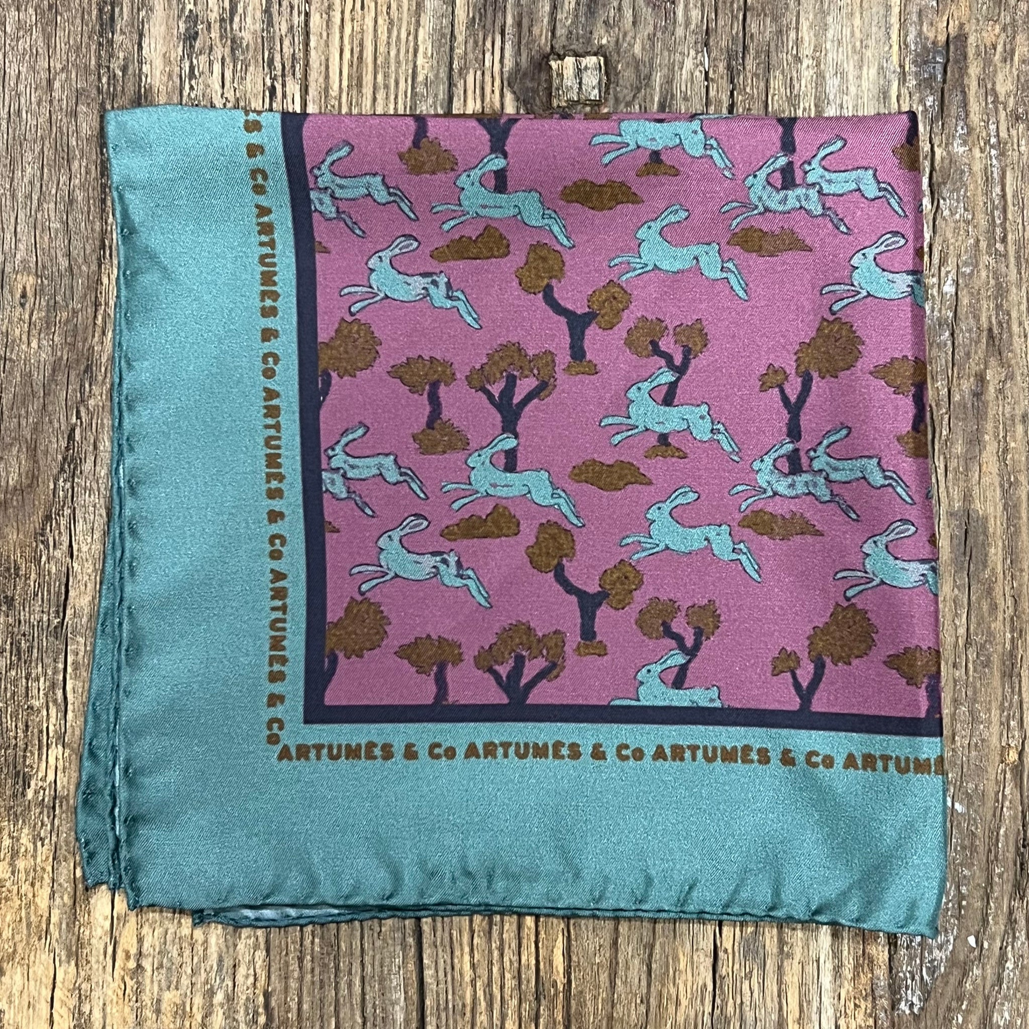 Pochette Soidatour madder imprimé bouquins - vieux rose sauge