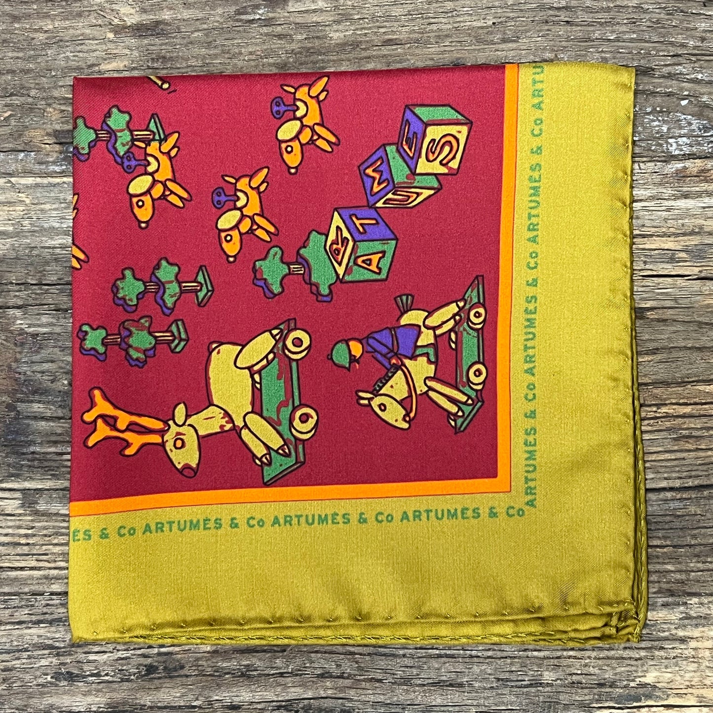 Pochette Soidatour madder imprimé courre de récré - carmin ocre