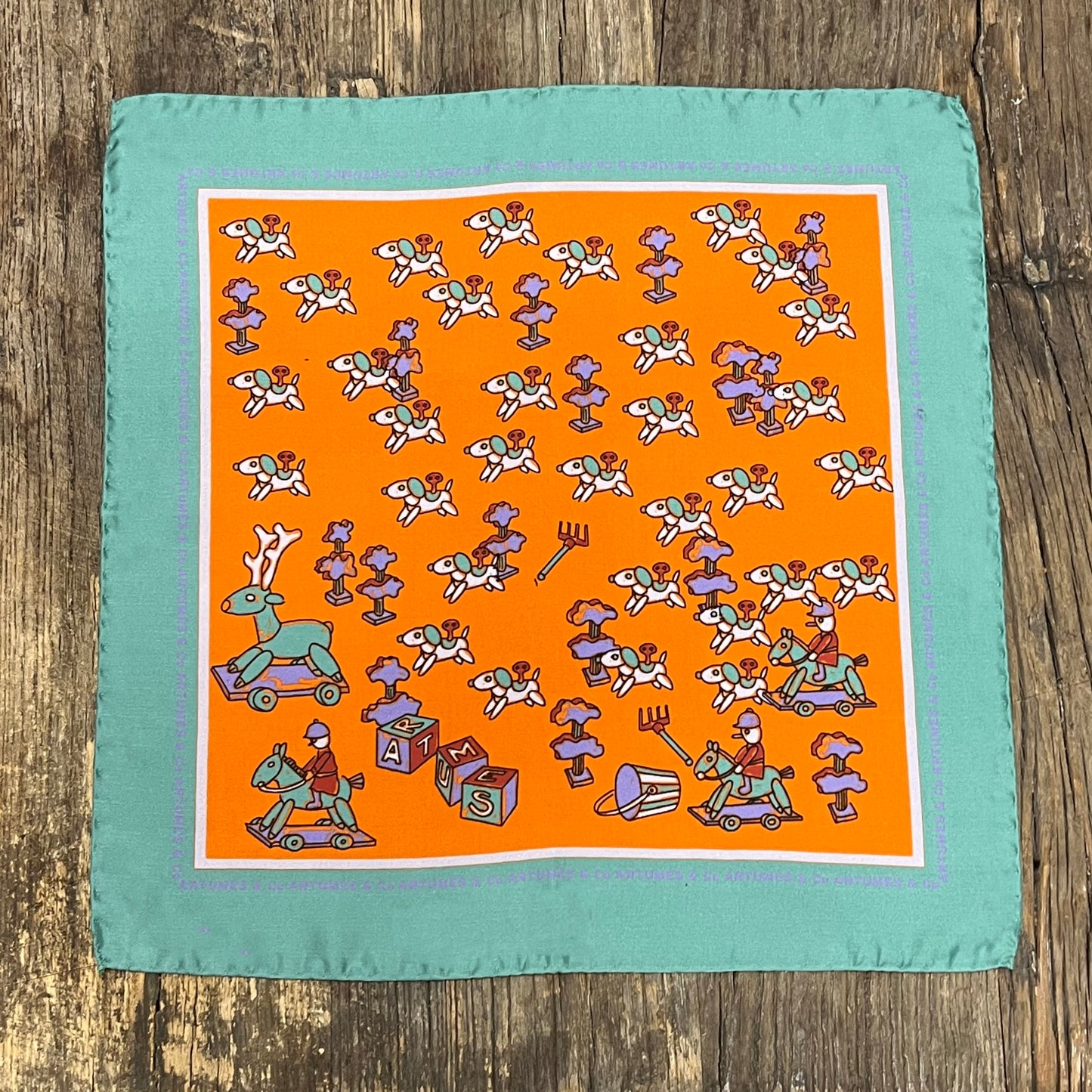 Pochette Soidatour madder imprimé courre de récré - mandarine sauge