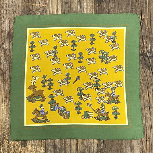 Pochette Soidatour madder imprimé courre de récré - moutarde herbe