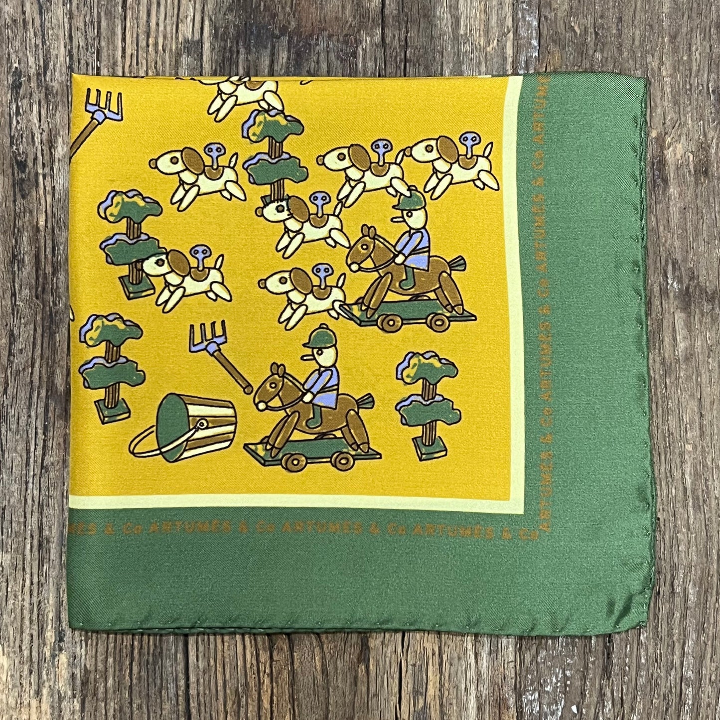 Pochette Soidatour madder imprimé courre de récré - moutarde herbe