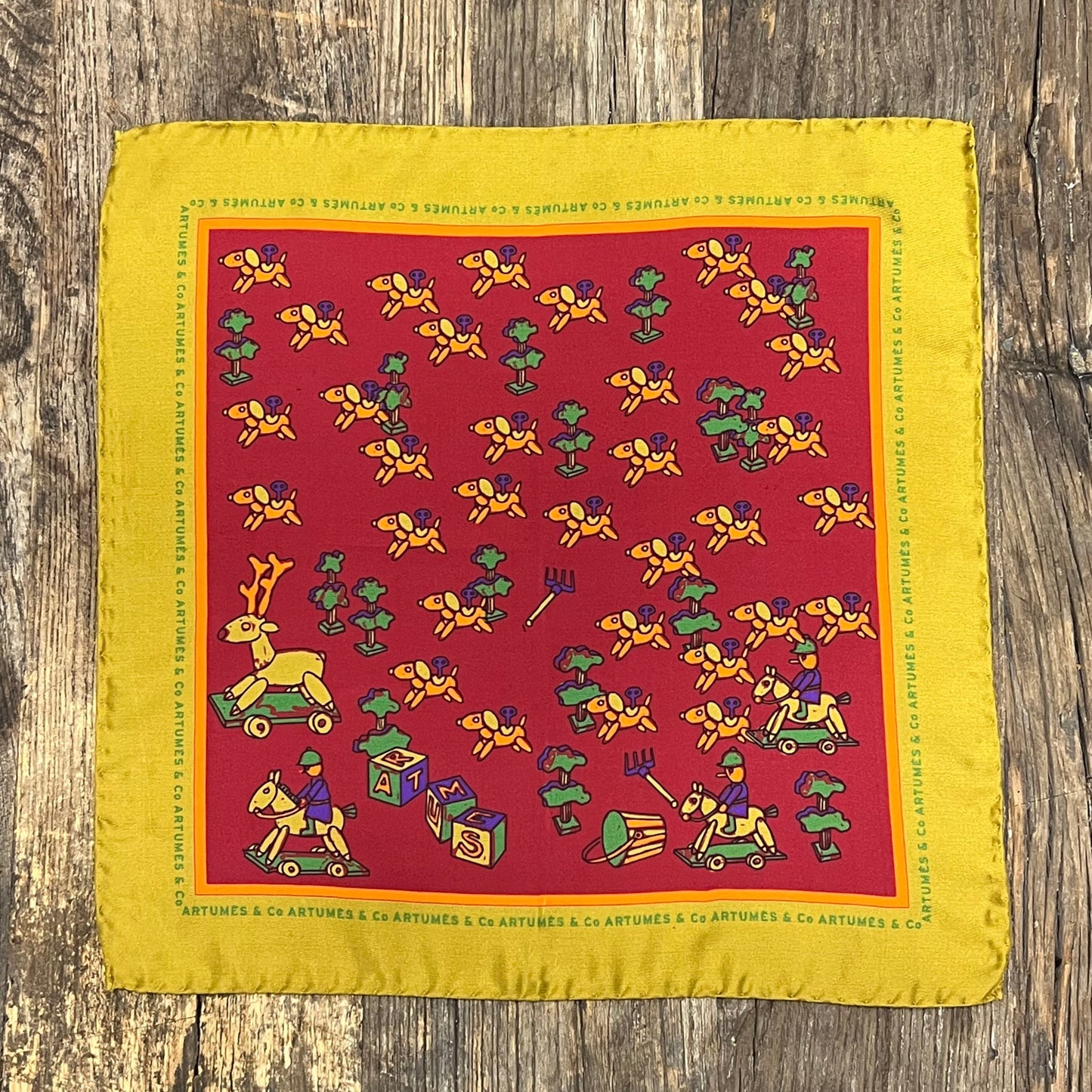 Pochette Soidatour madder imprimé courre de récré - carmin ocre