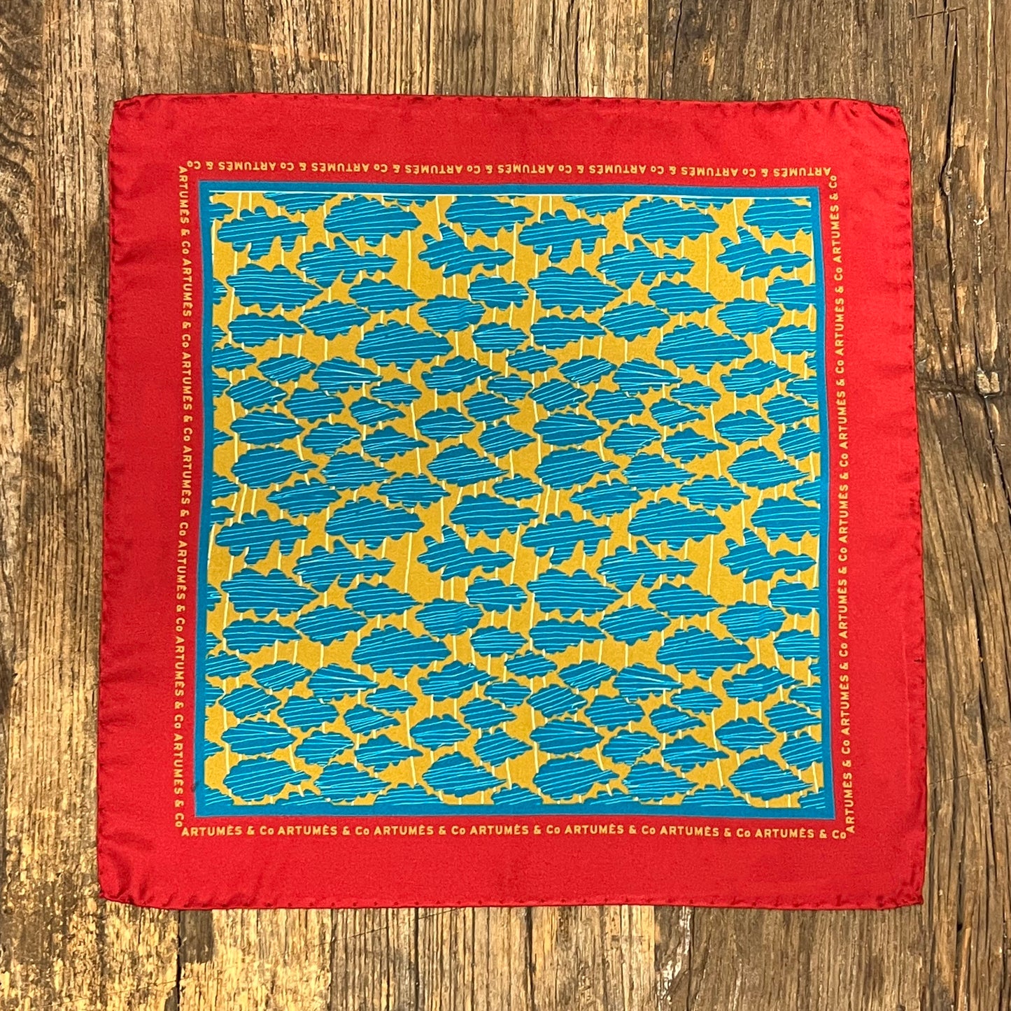 Pochette Soidatour madder imprimé feuille de chêne - gold lagon