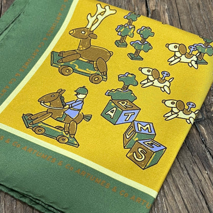 Pochette Soidatour madder imprimé courre de récré - moutarde herbe