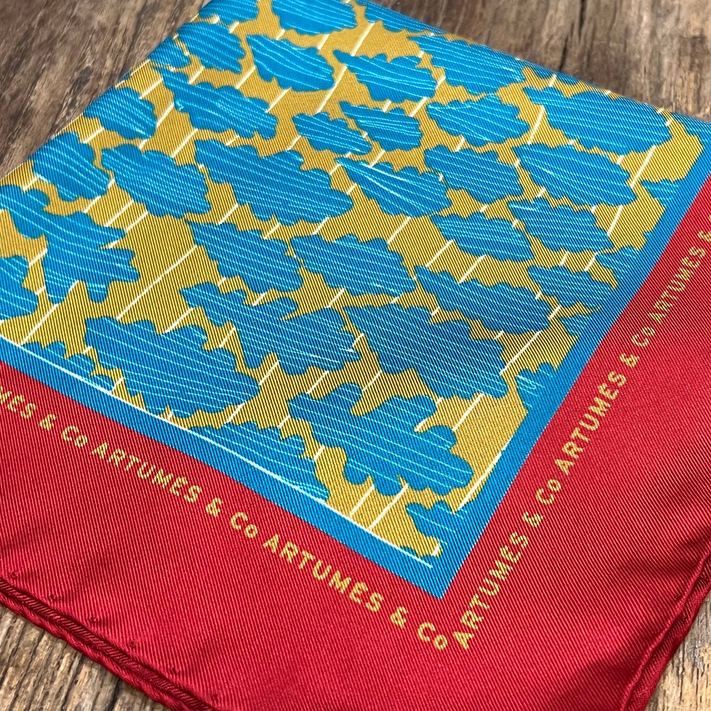 Pochette Soidatour madder imprimé feuille de chêne - gold lagon